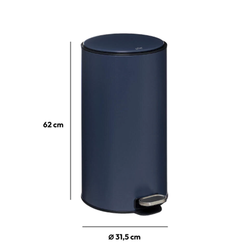 5Five Prullenbak/pedaalemmer - Donkerblauw - Metaal - 30 Liter - 62 Cm - Afbeelding 2
