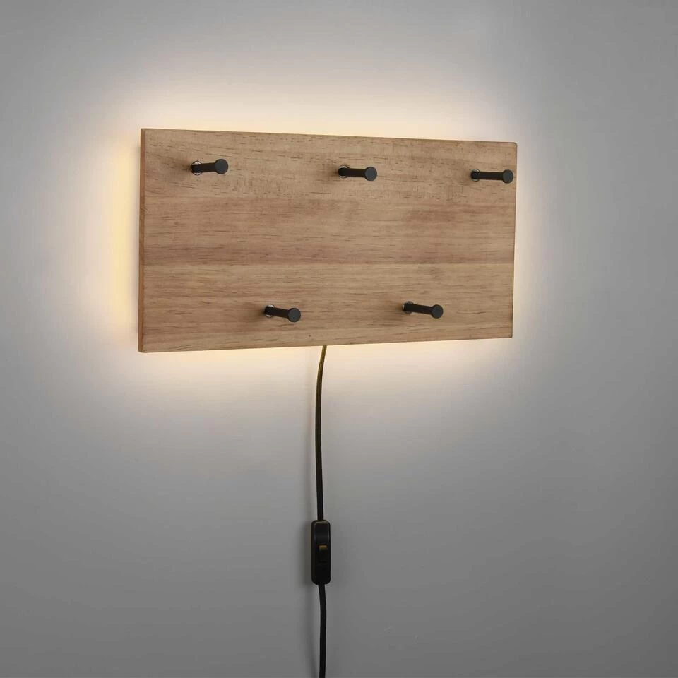 Trio Leuchten Kapstok Romy LED - 40 X 20 Cm - 5 Haken - Hout - Afbeelding 3