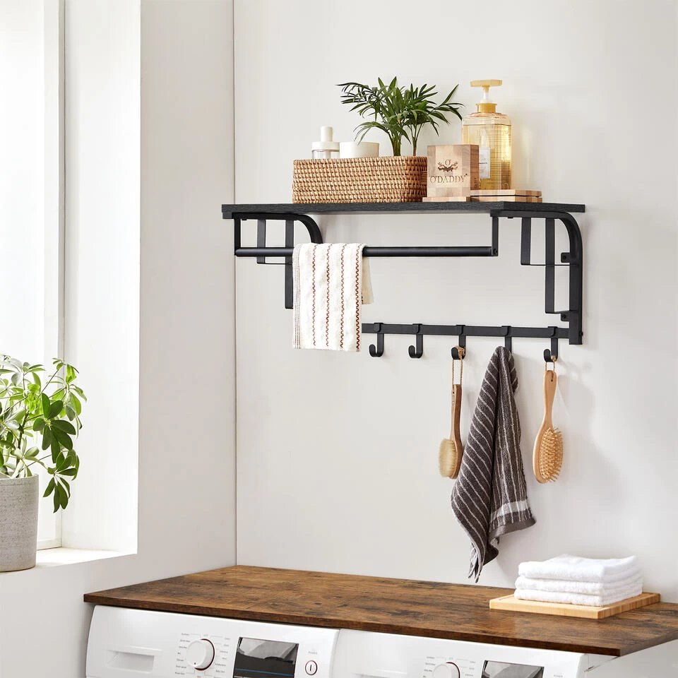 O'DADDY® Wandkapstok – Kapstok Met 5 Haken - 66x30x27cm - Donkergrijs - Afbeelding 2