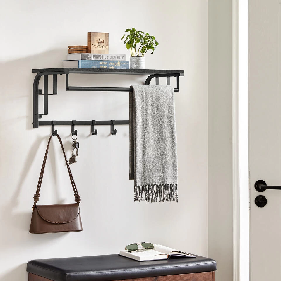 O'DADDY® Wandkapstok – Kapstok Met 5 Haken - 66x30x27cm - Donkergrijs - Afbeelding 3