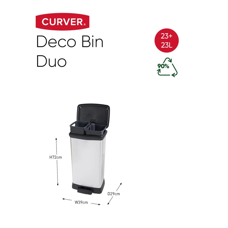 Curver Decobin Duo Prullenbak - 23L+23L - Metallic - Afbeelding 2
