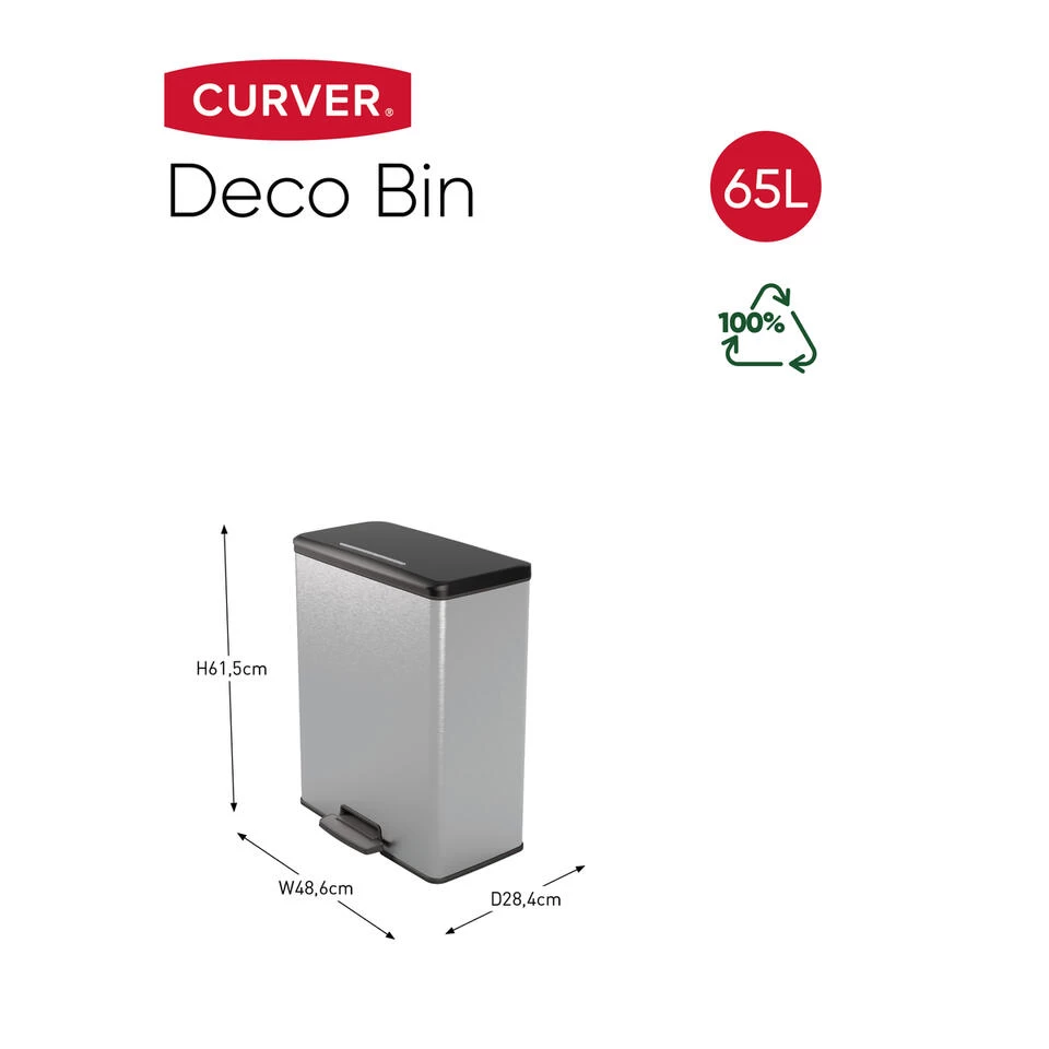 Curver Decobin Prullenbak - 65L - Rechthoekig - Zilver Metallic - Afbeelding 2
