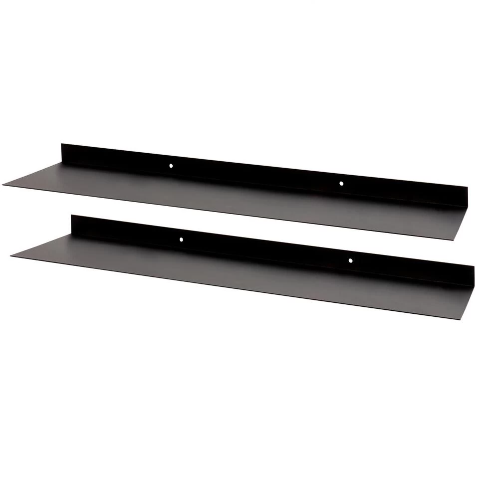 WOOOD Riley Wandplank - Metaal - Zwart - Set Van 2