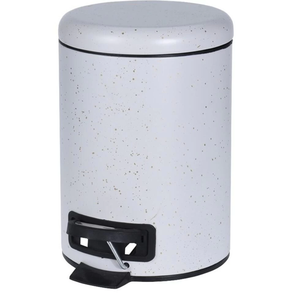 Merkloos Pedaalemmer - Wit Met Gouden Spikkels - Rond - 3 L - 17 X 25 Cm