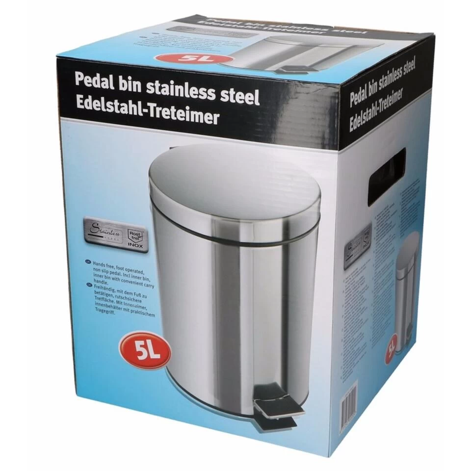 Merkloos Pedaalemmer - Chroom - 5 L - 27 X 25 X 20 Cm - Afbeelding 2