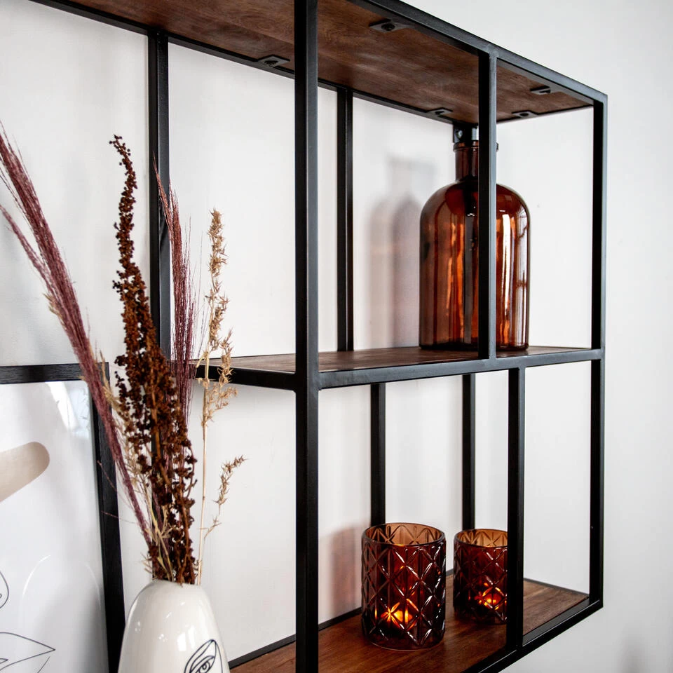 Industrieel Wandrek Lexi 90 Cm - 22x90x70 Cm - Mangohout - Bruin - Afbeelding 3