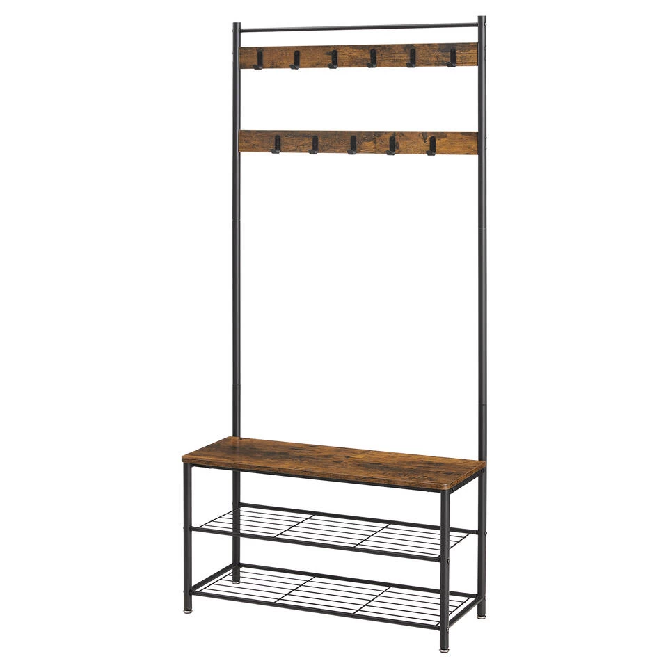 ACAZA Garderoberek XL Met Schoenenbank En Kapstok, Bruin Zwart Vintage