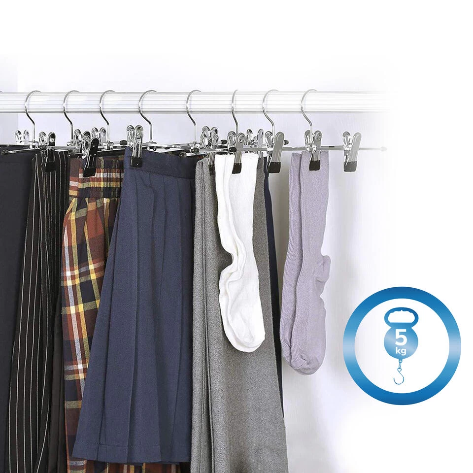 ACAZA 20 Stuks Broekhangers Met Knijpers, 30cm, Verstelbaar, Zilver En Zwart - Afbeelding 3