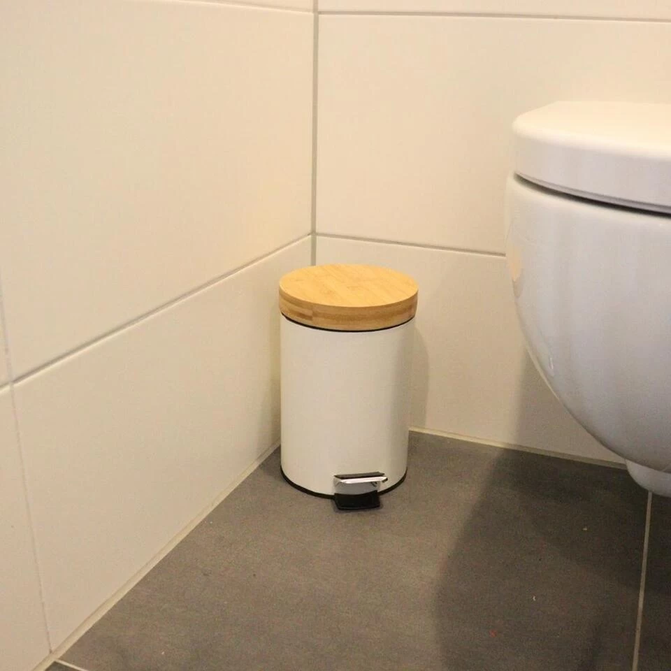 Orange85 Pedaalemmer Prullenbak Wit 3 Liter Bamboe - Afbeelding 2