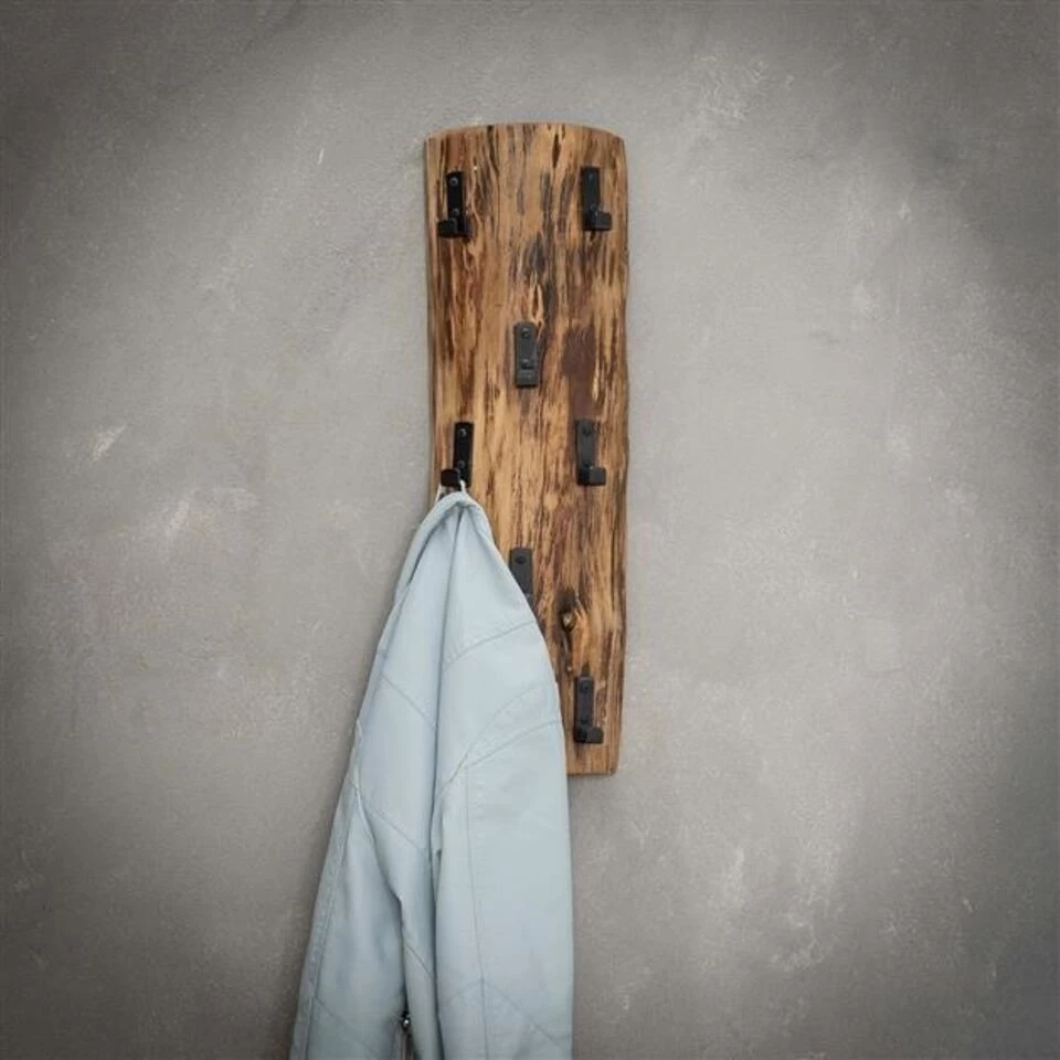 Kapstok Jesse Acacia Boomstam 8 Haken - 10x20x60 Cm - Hout - Bruin - Afbeelding 2