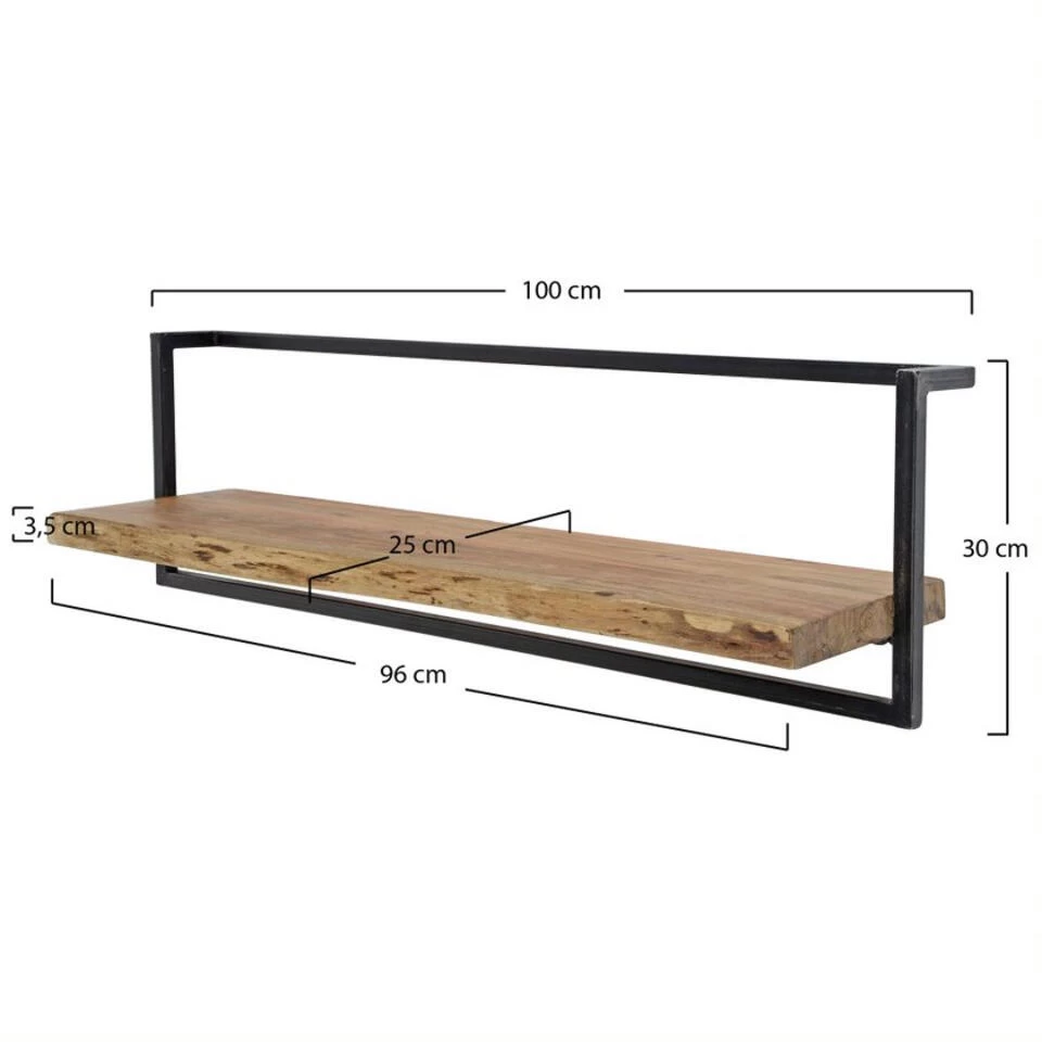 Giga Meubel Wandplank Acaciahout - 100cm - Naturel - Stalen Frame