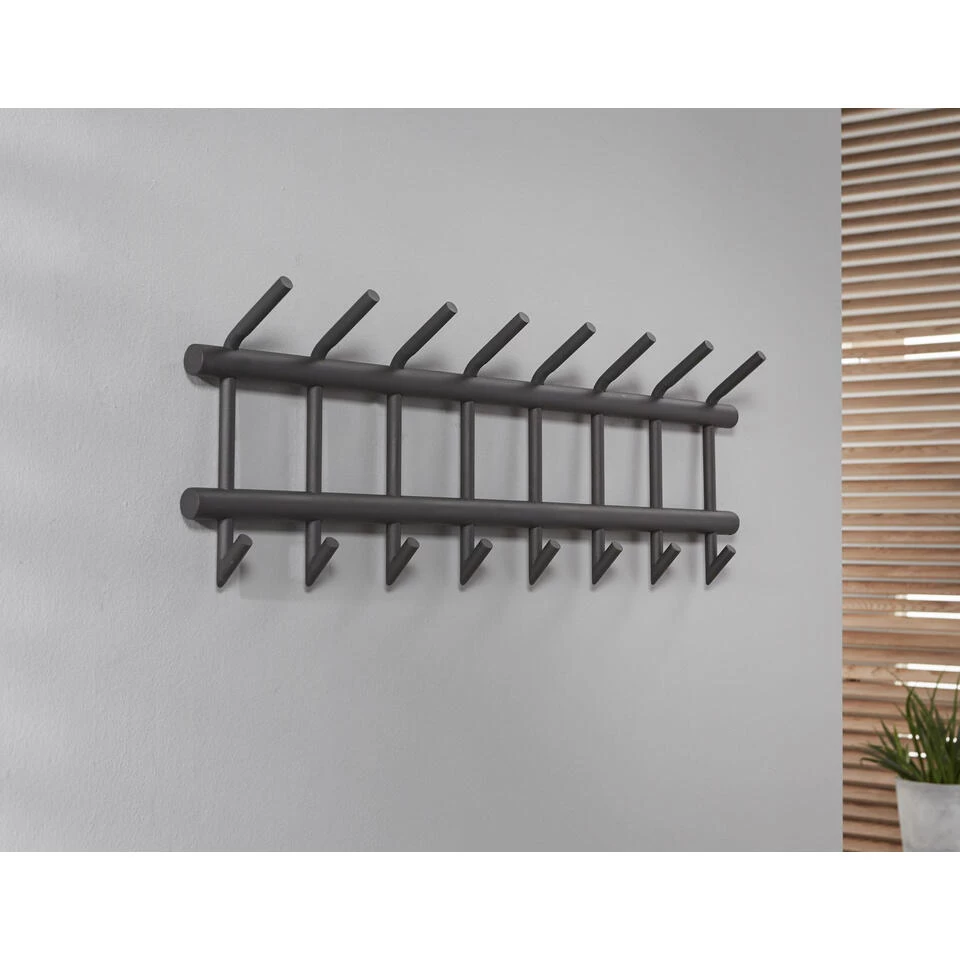 Giga Meubel Wandkapstok 8-Haaks - Donkergrijs - Mat - Ronde Buis - Afbeelding 4