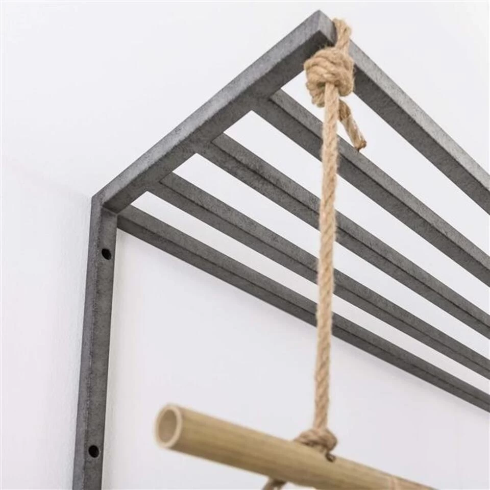 Industriële Kapstok Bobby Hoedenplank 6 Haaks - 32x120x39 Cm - Metaal - Grijs - Afbeelding 4