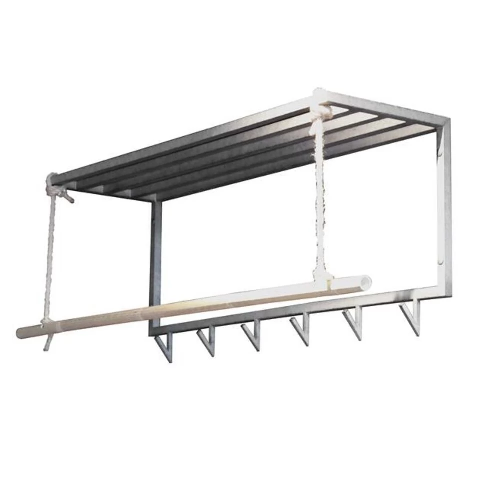 Industriële Kapstok Bobby Hoedenplank 6 Haaks - 32x120x39 Cm - Metaal - Grijs