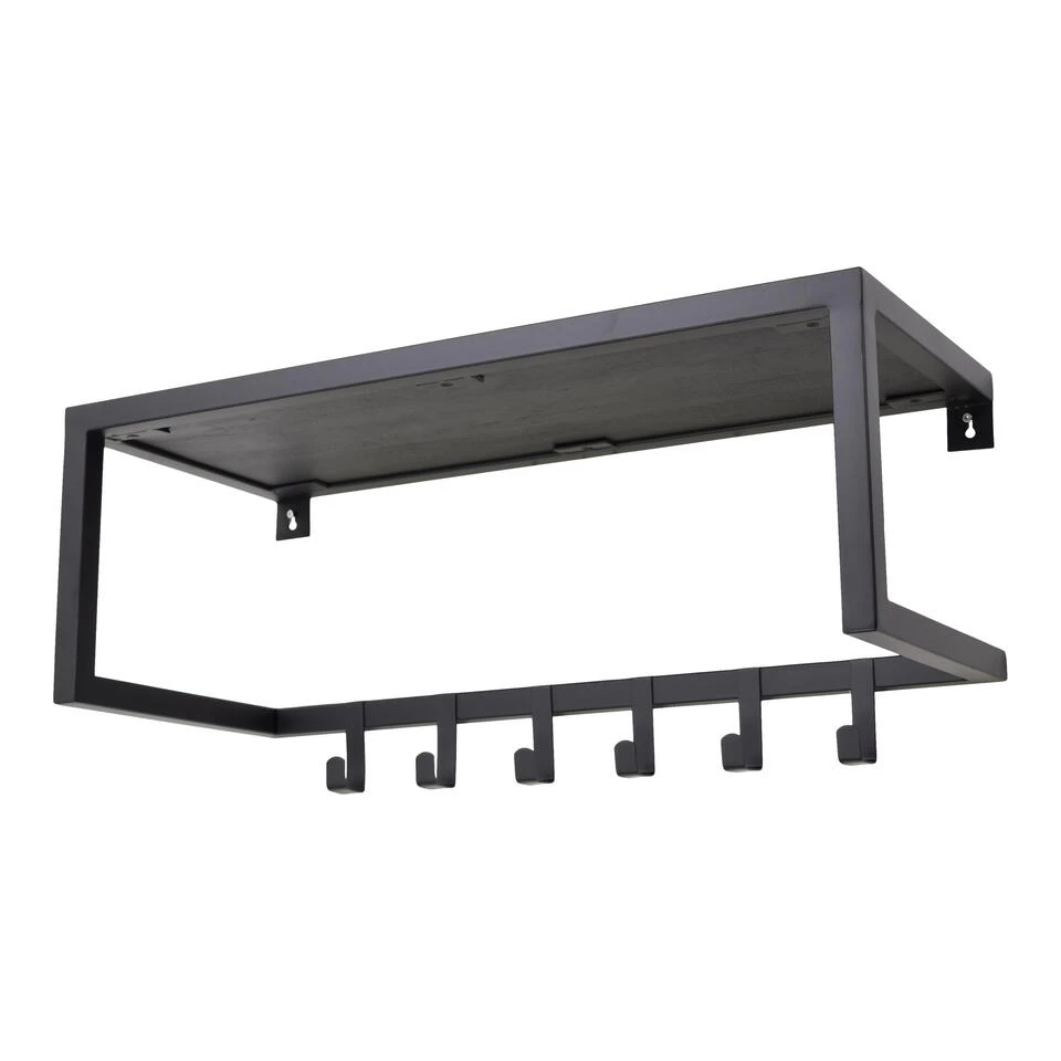 LOFT42 Woody Kapstok Zwart - Hoedenplank - Zwart Mangohout - Metaal - Afbeelding 2