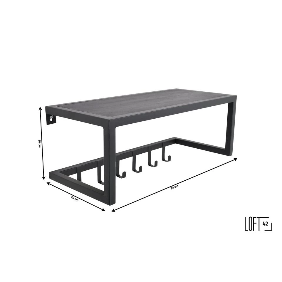 LOFT42 Woody Kapstok Zwart - Hoedenplank - Zwart Mangohout - Metaal - Afbeelding 4