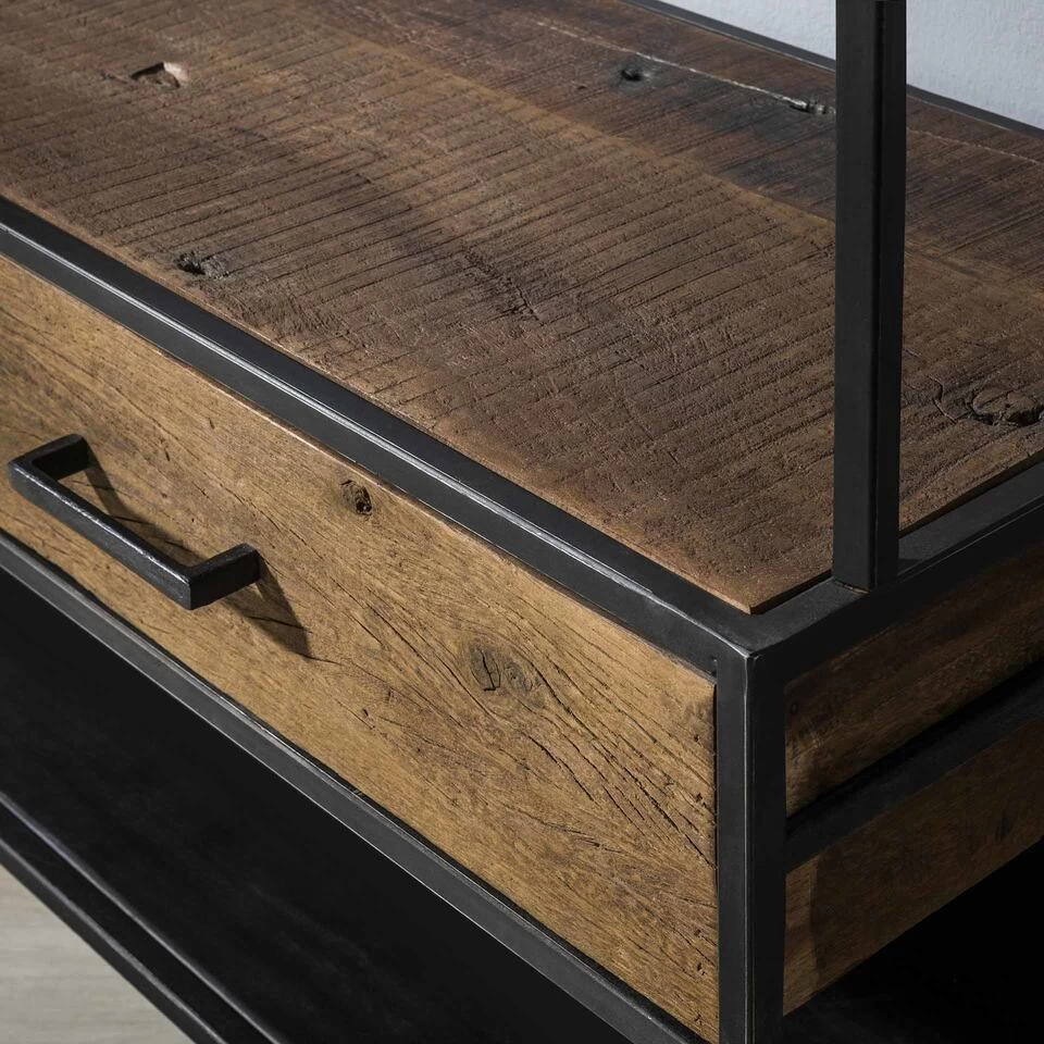 Kapstok Industrieel Charlie Hout Metaal 9 Haken 35x120x180 Cm Hardhout - Afbeelding 4