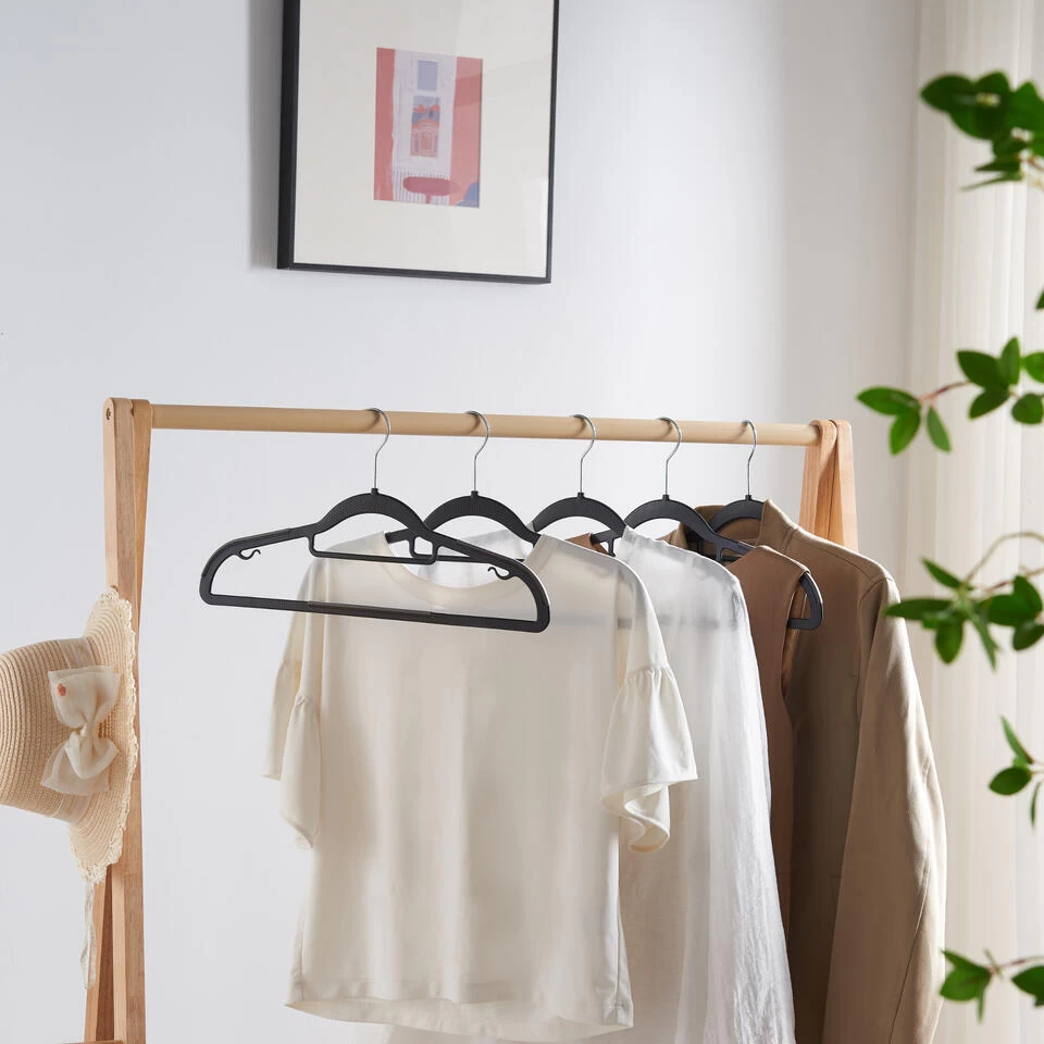 ACAZA Kunststof Kledinghangers - Antislip - Met Broeklat Of Roklat - Zwart - Afbeelding 2