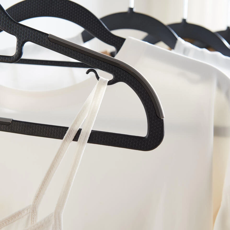ACAZA Kunststof Kledinghangers - Antislip - Met Broeklat Of Roklat - Zwart - Afbeelding 4
