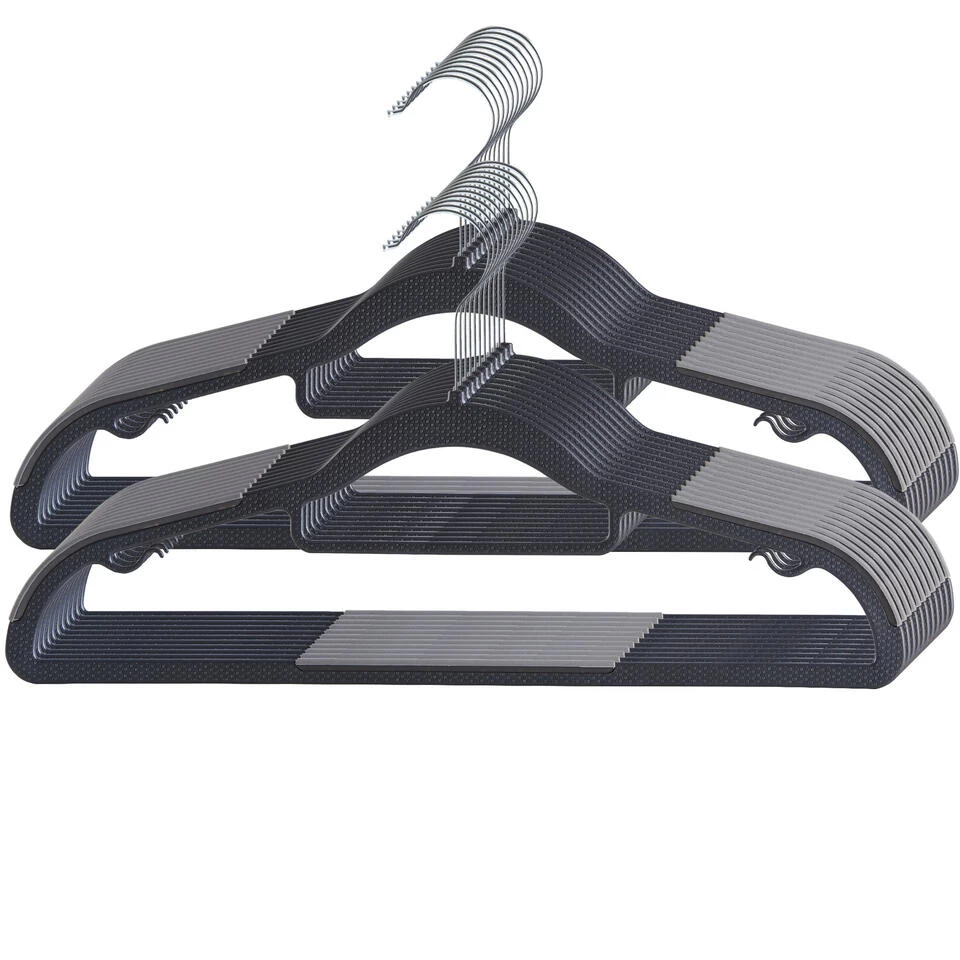 ACAZA Kunststof Kledinghangers - Antislip - Met Broeklat Of Roklat - Zwart