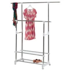 ACAZA Mobiel Kledingrek - Dubbelvoudig - 2 Rails - Zilvergrijs