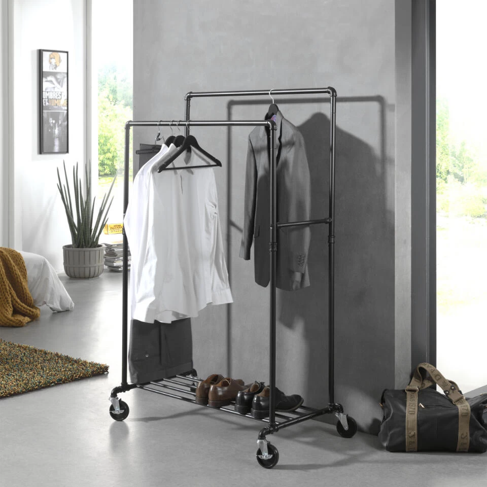 ACAZA Mobiel Kledingrek - 2 Rails - Zwart - Afbeelding 4