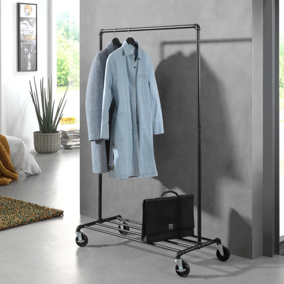 ACAZA Mobiel Kledingrek - 1 Rail - Zwart - Afbeelding 4