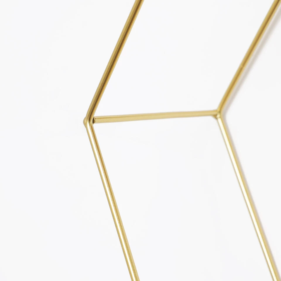 Vierdubbel Zeshoekig Metalen Wandrek Met 4 Houten Plankjes - 40,5x58 Cm - Goud - Afbeelding 4