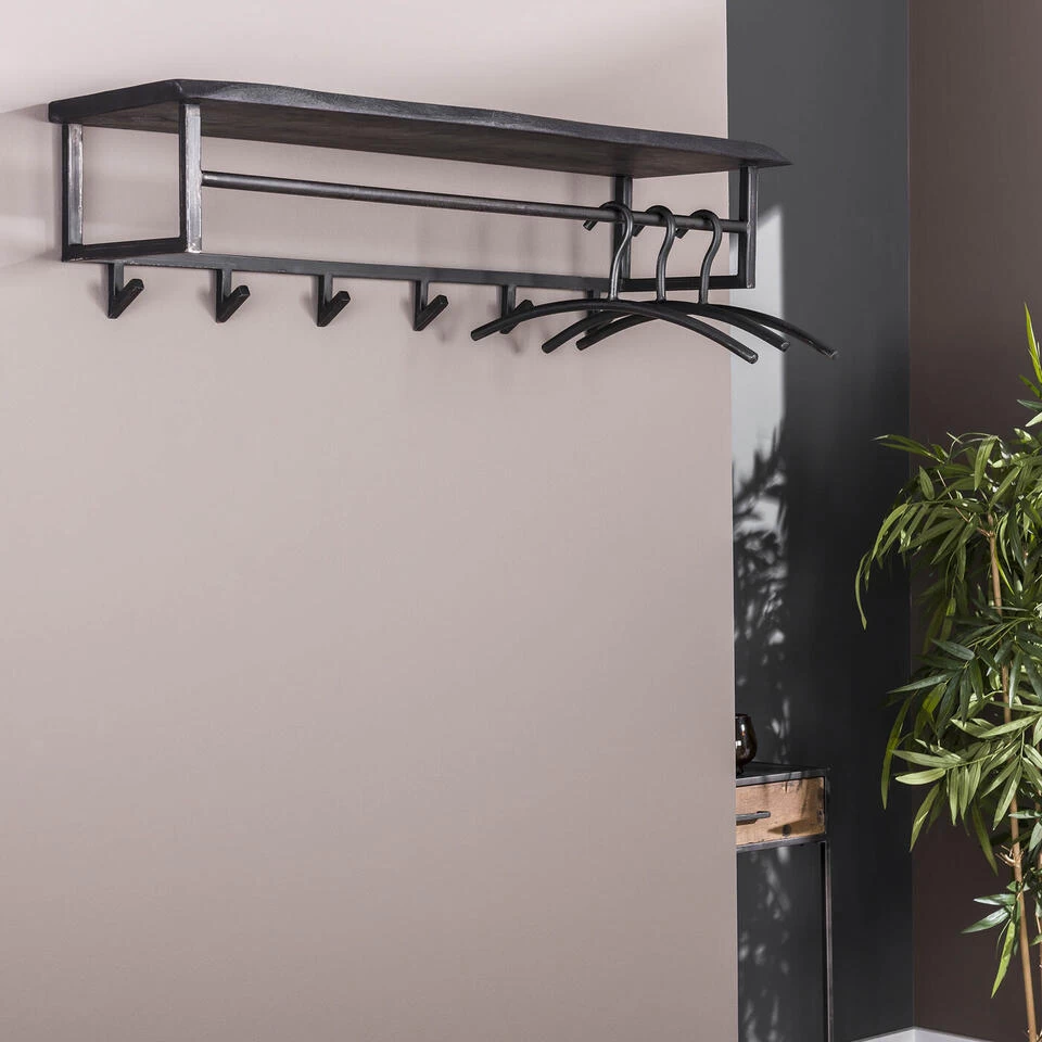 Giga Meubel Wandkapstok 6-Haaks Zwart - Hoedenplank - Yucon - Afbeelding 2