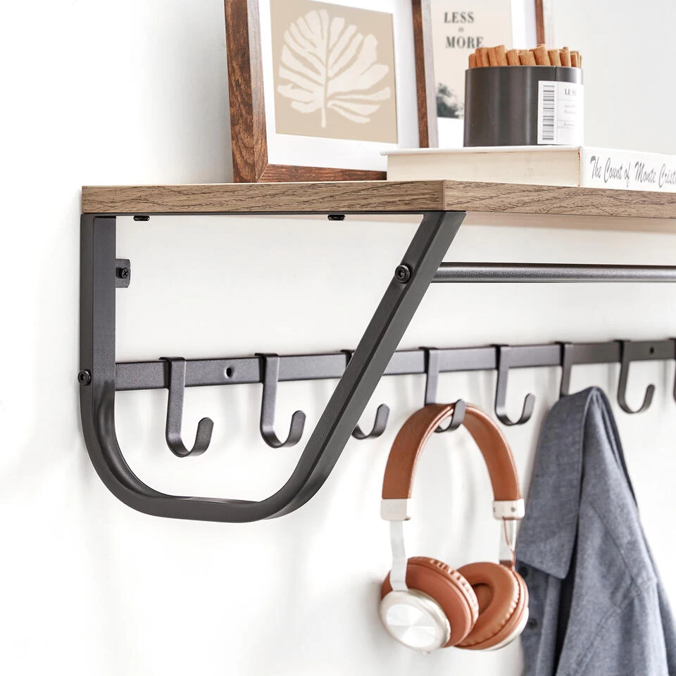 ACAZA Lange Kapstok Voor De Muur Of Wand - 90 Cm Lang - Essenhout Bruin - Afbeelding 3