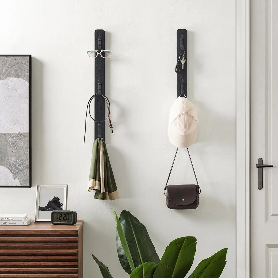 ACAZA Verticale Wandkapstok - Met 3 Haken - 6x67 Cm - Zwart - Afbeelding 2