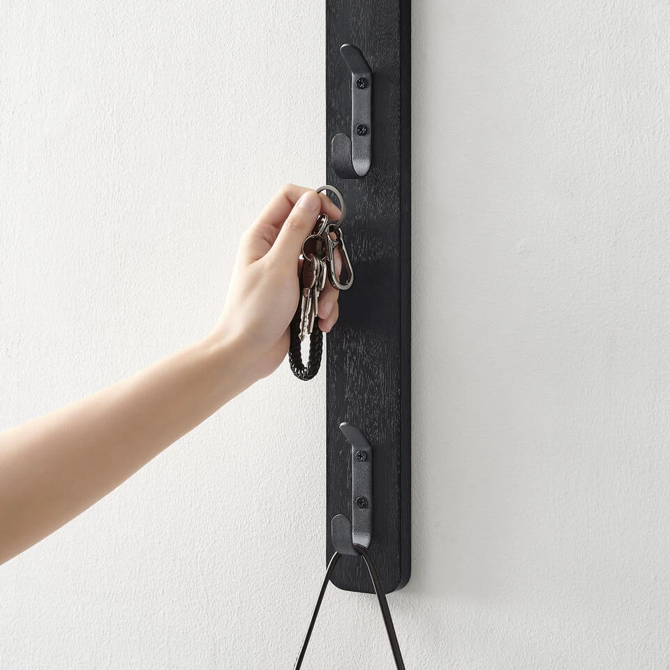 ACAZA Verticale Wandkapstok - Met 3 Haken - 6x67 Cm - Zwart - Afbeelding 4