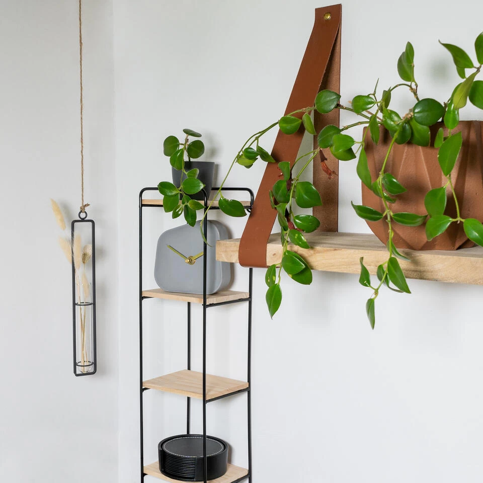 QUVIO Wandrek Metalen Frame Met 4 Licht Houten Planken - Afbeelding 2