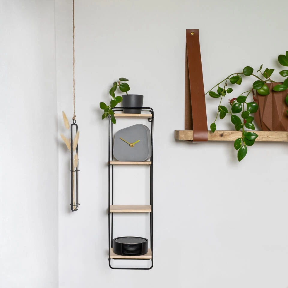 QUVIO Wandrek Metalen Frame Met 4 Licht Houten Planken - Afbeelding 4