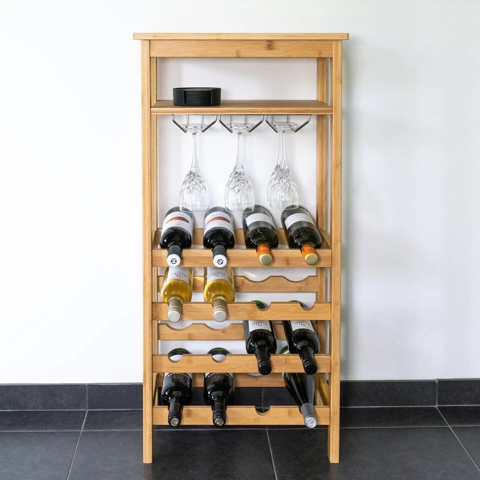 QUVIO Wijnrek Voor 16 Flessen + Glazen - Hout - Afbeelding 2