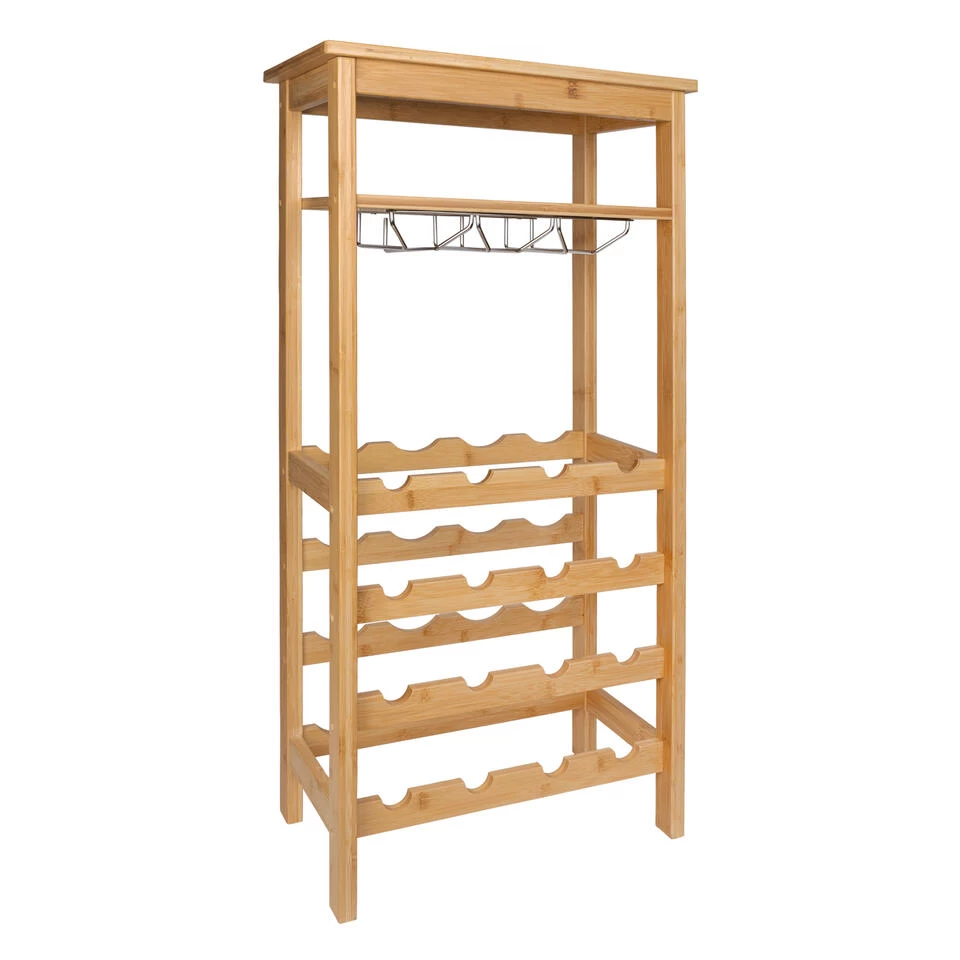 QUVIO Wijnrek Voor 16 Flessen + Glazen - Hout - Afbeelding 3