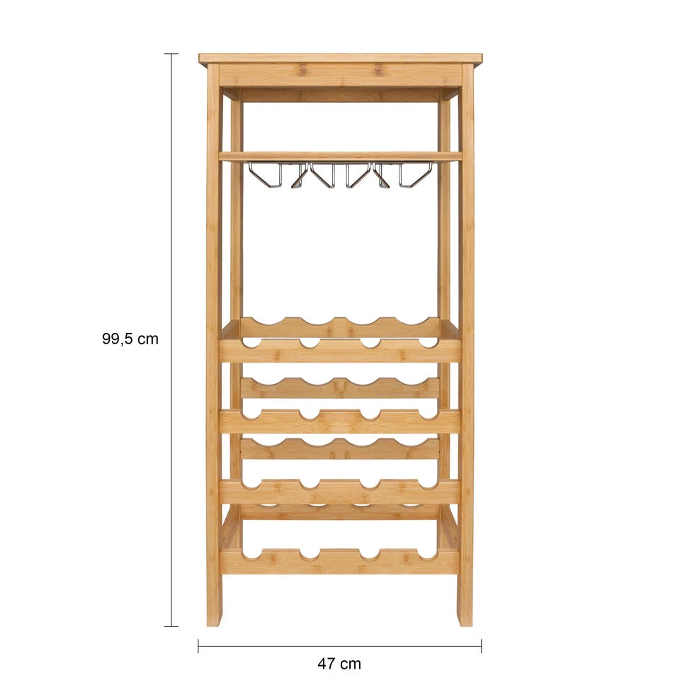 QUVIO Wijnrek Voor 16 Flessen + Glazen - Hout - Afbeelding 4