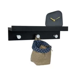QUVIO Wand Kapstok Hout Met Plank + 3 Haken - Zwart/Zilver