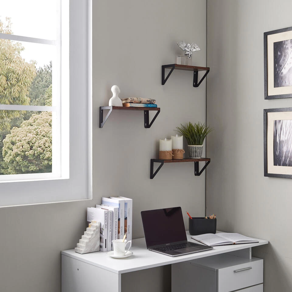 ACAZA Set Van 3 Wandplanken - 30/35/40 X 12 X 11 - Vintage Bruin Zwart - Afbeelding 2