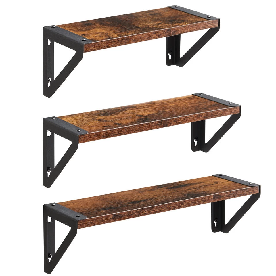 ACAZA Set Van 3 Wandplanken - 30/35/40 X 12 X 11 - Vintage Bruin Zwart - Afbeelding 3