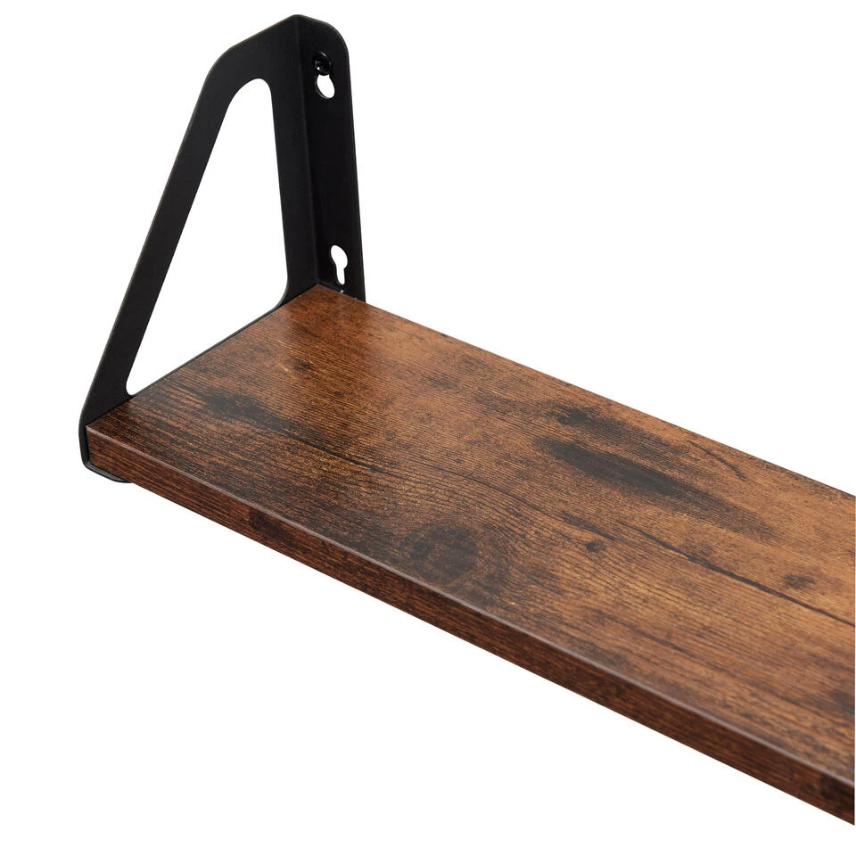 ACAZA Set Van 2 Wandplanken - 40 X 12 X 11 - Bruin Vintage Hout En Zwart - Afbeelding 3