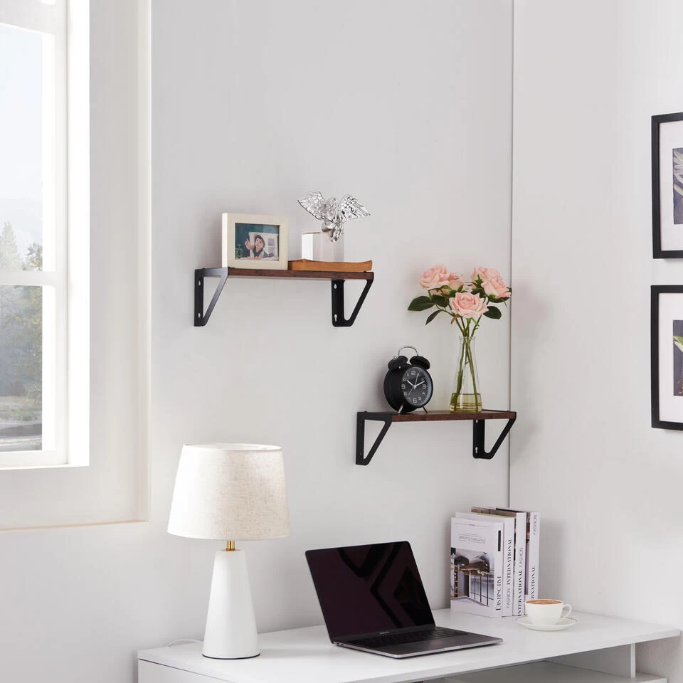 ACAZA Set Van 2 Wandplanken - 40 X 12 X 11 - Bruin Vintage Hout En Zwart - Afbeelding 4