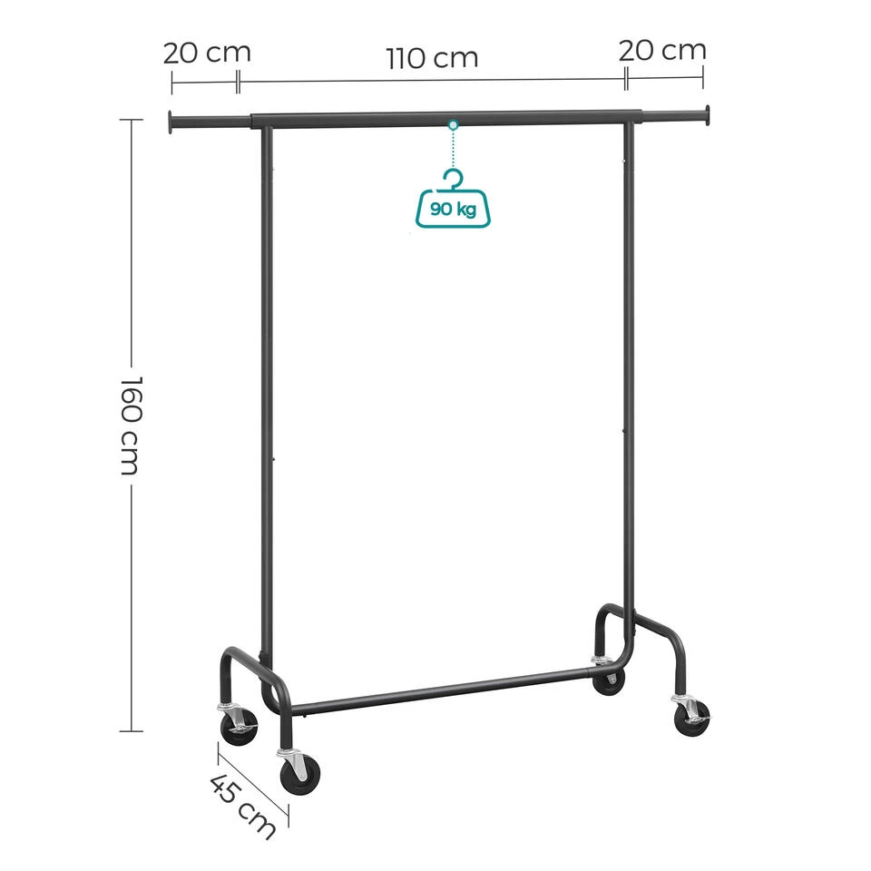 O'DADDY® Kledingrek Op 4 Grote Wielen - Tot 130 Kg Stabiel - Zwart - Afbeelding 2