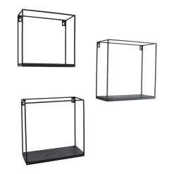 LOFT42 Wally Wandboxen – Zwart Mangohout - Set Van 3 - Metaal