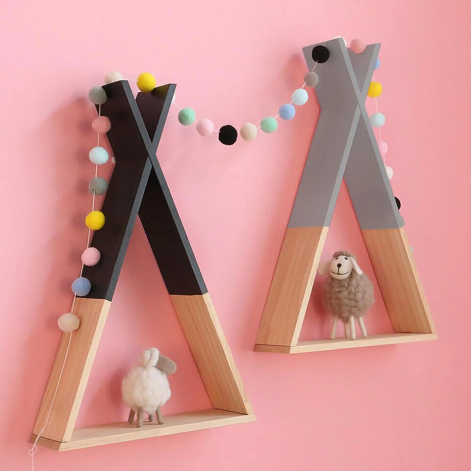 QUVIO Wandplank Driehoek -Hout - Grijs - Afbeelding 2