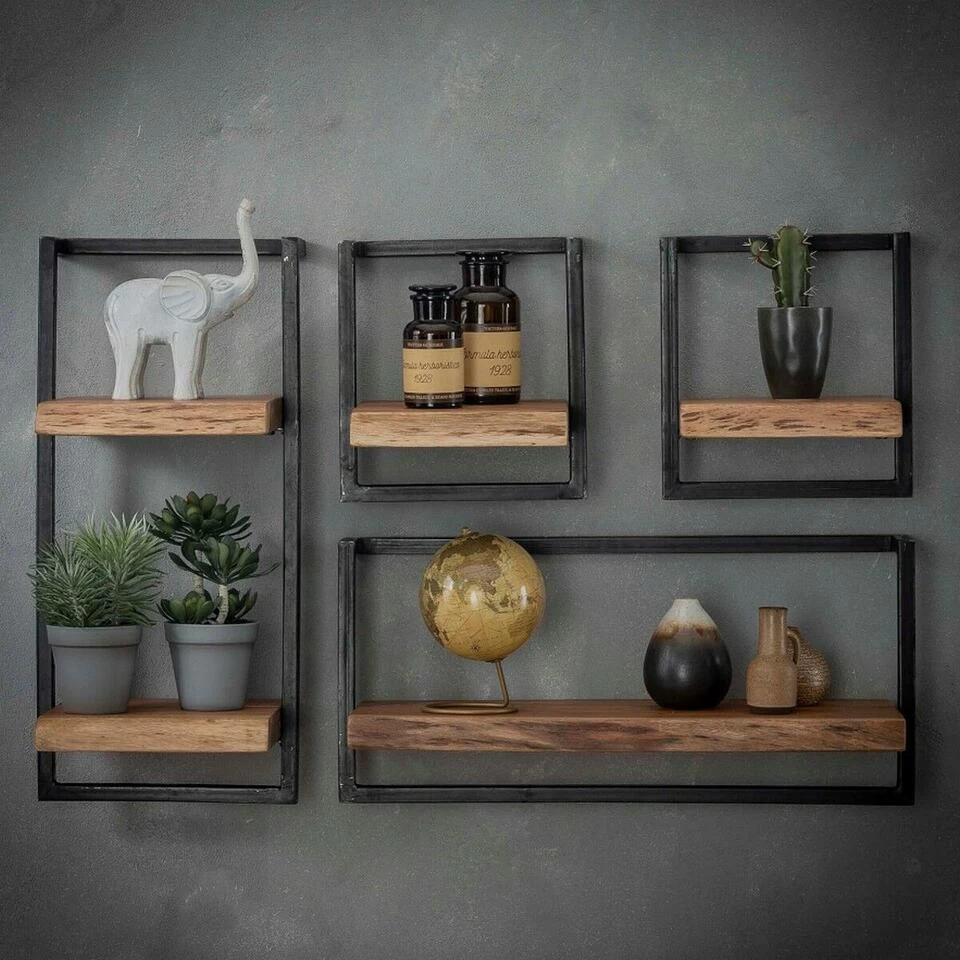 Woody Metaal Wandplank - Hout - Bruin - Afbeelding 3