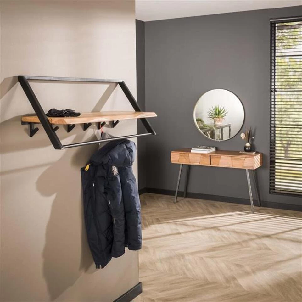 Giga Meubel Kapstok Acaciahout & Metaal - 32x100x38cm - Kapstok Lean - Afbeelding 3