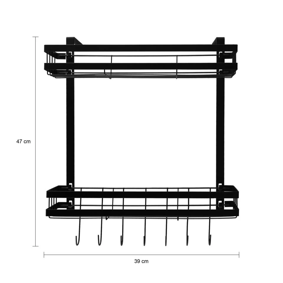 Krumble Kruidenrekje Ophangbaar Met 2 Plankjes En 7 Haakjes - Metaal - Zwart - Afbeelding 2