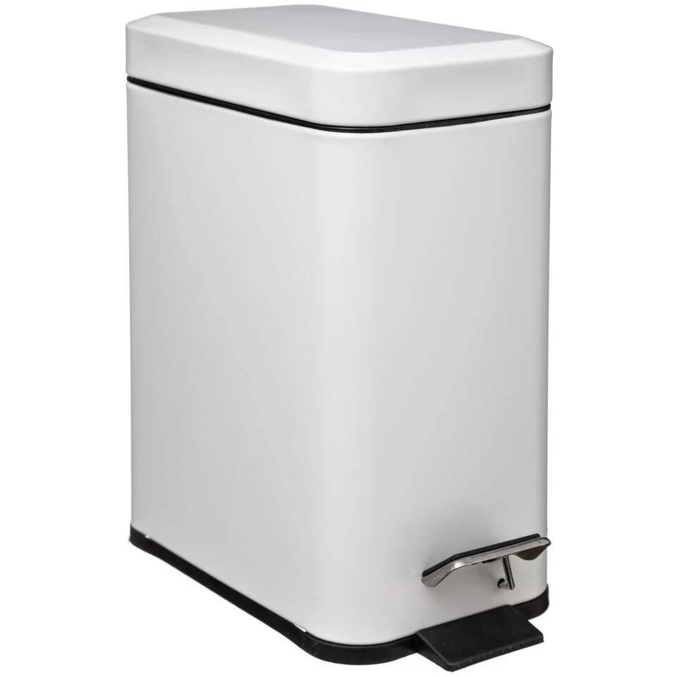 5Five - Prullenbak/pedaalemmer Wit Rvs Metaal 5 Liter - 14x29x30 Cm