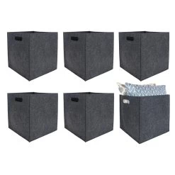 QUVIO Opbergbak Vilt Vierkant - Set Van 6 - Grijs
